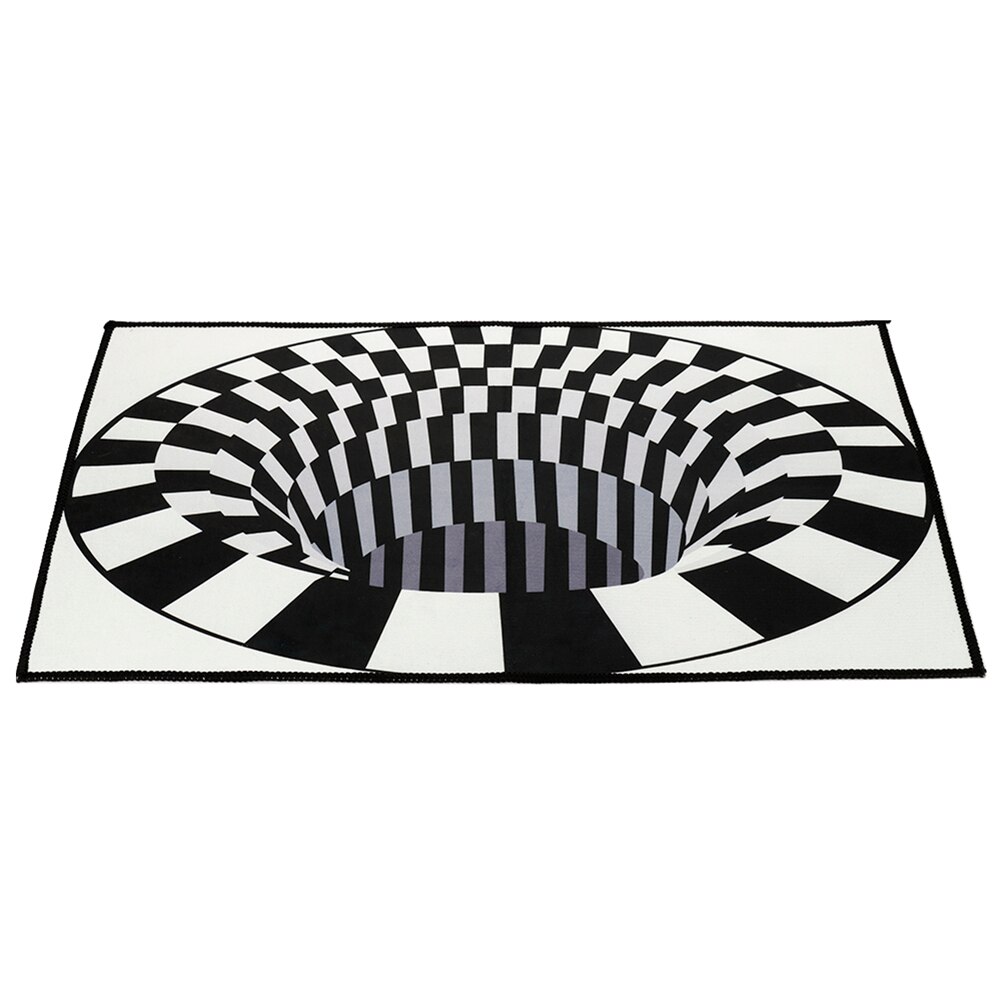Home Decoratie Slaapkamer Tapijten Zwart Wit Grid Gedrukt 3D Illusion Vortex Bodemloze Gat Vloer Tapijt Anti-Slip Hallwaymat