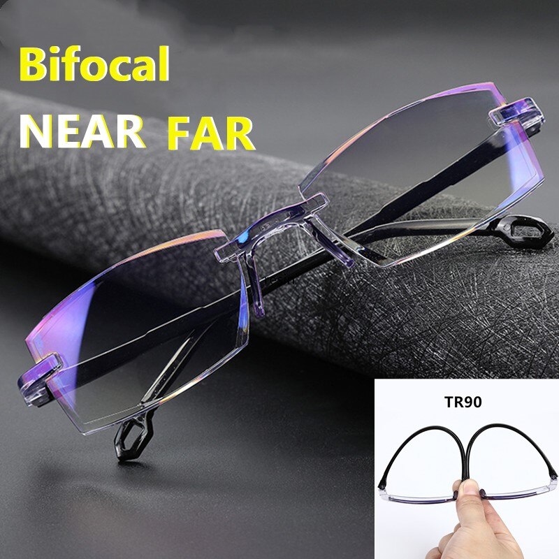 Anti Blauw Licht Leesbril Bifocale Multifocale Randloze Flexibele Bril Presbyopie Mannen Vrouwen Super Lichtgewicht