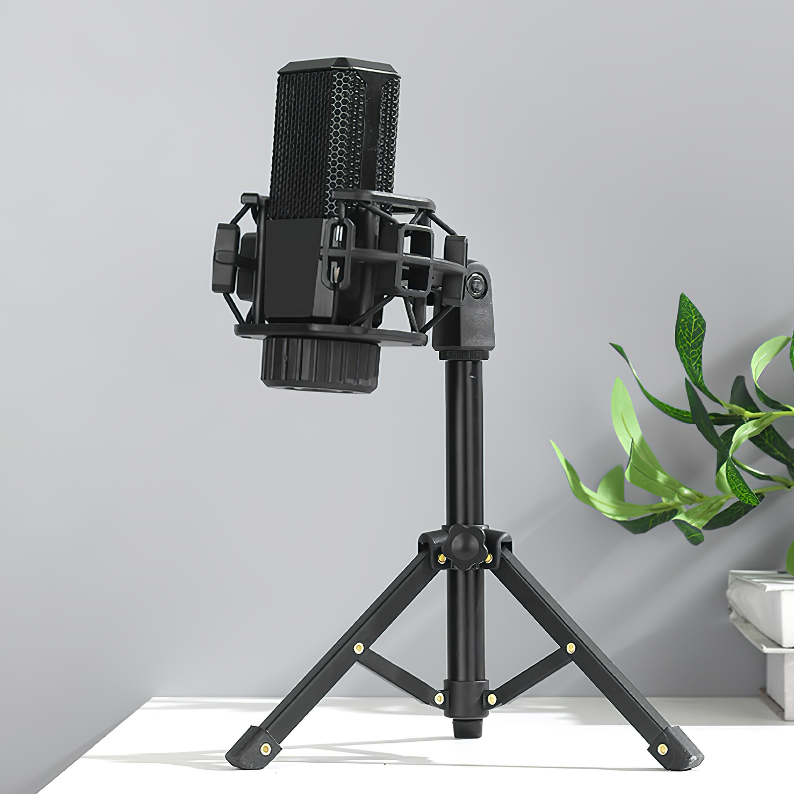 Portable Microphone Stand Desktop Tripod Table Stand Adjustable Mic Stand Mic Clip Holder Bracket Lightweight Bracket