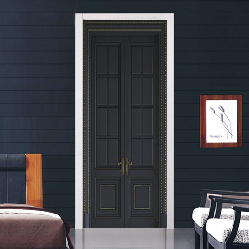 Modern Black Door Frame Wallpaper European Style Door Sticker PVC Self-Adhesive Waterproof Decal Living Room 3D Sticker