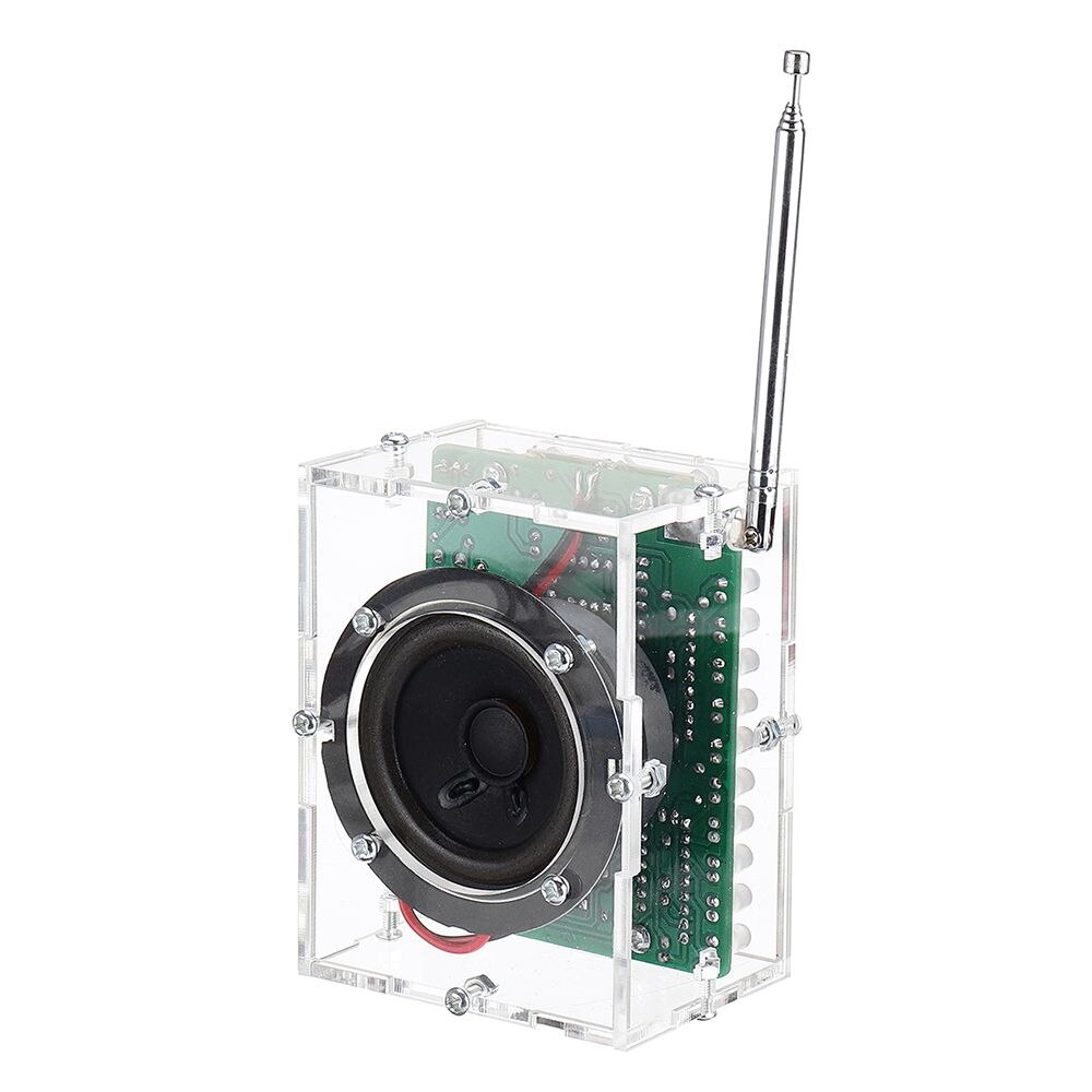 DIY FM Radio Kit Transparent Shell Mini Stereo Radio Receiver DIY Kit 4.5V-5.5V LED LCD Light Display Built In Speaker Antenna
