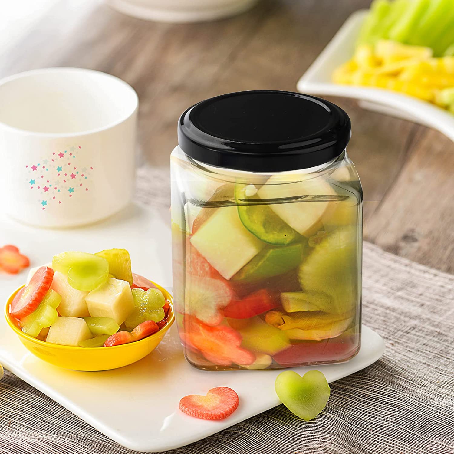 Kitchen Food Storage Containers Square Glass Jar With Black Airtight Lids Glass Mason Jar Canning Jars for Jam Honey