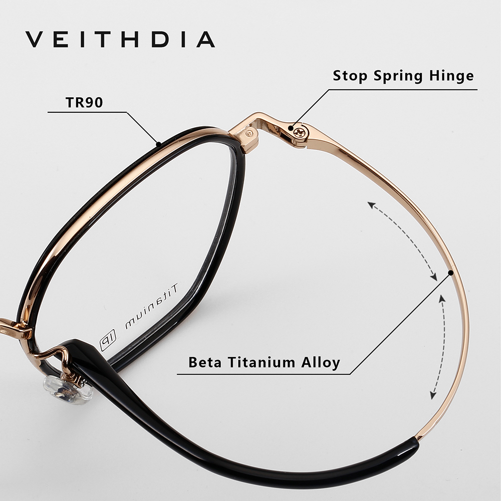 Veithdia-briller optiske titanbriller med +tr90 innfatninger, tilpassbare styrkeglass, menn og kvinner, nærsynthet, databriller med  v5037 innfatninger