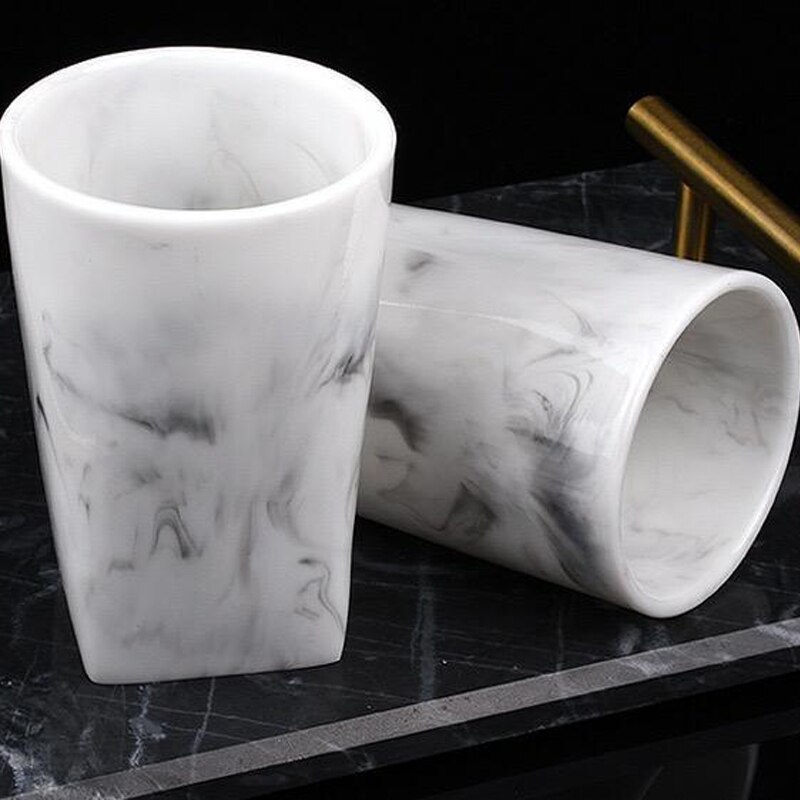 Juego de accesorios de baño de aspecto de mármol, 5 piezas, para encimera, baño, decoración de apartamento, kit de resina de imitación