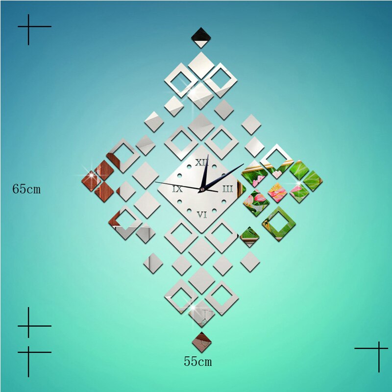 Small square acrylic mirror wall clock Children's room home study bedroom living room wall decoration wall clock