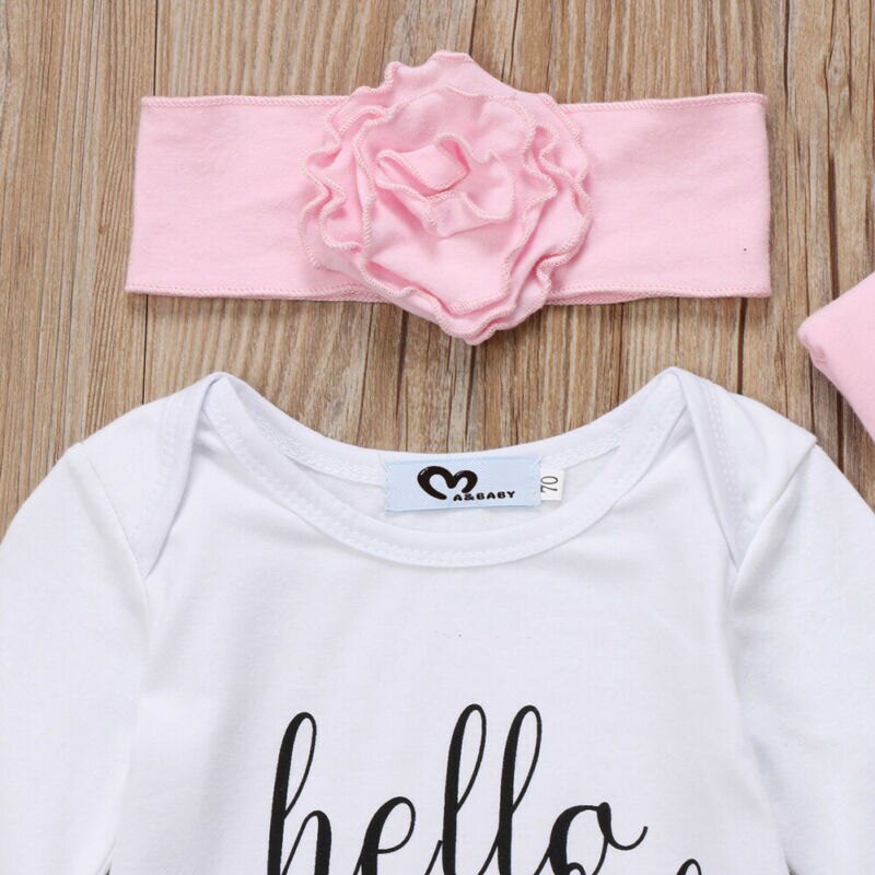 Pudcoco 4 Stuks Pasgeboren Baby Meisje Kleding Set Lange Mouw Romper Broek Hoed Outfits Zomer Kleding Set 0-24M