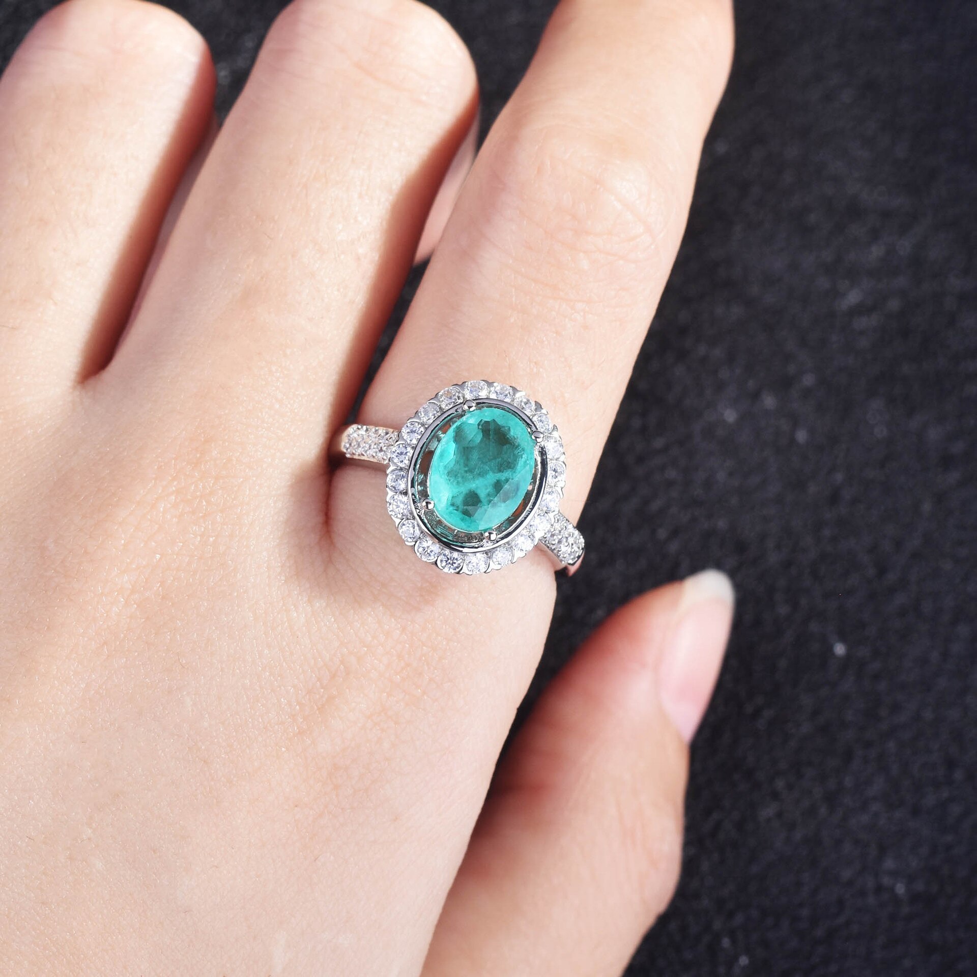 empfindlich Ei bilden Brasilien Paraiba Turmalin Silber Farbe Ring Ohrringe Halskette Ketten Schmuck-einstellen für Frauen