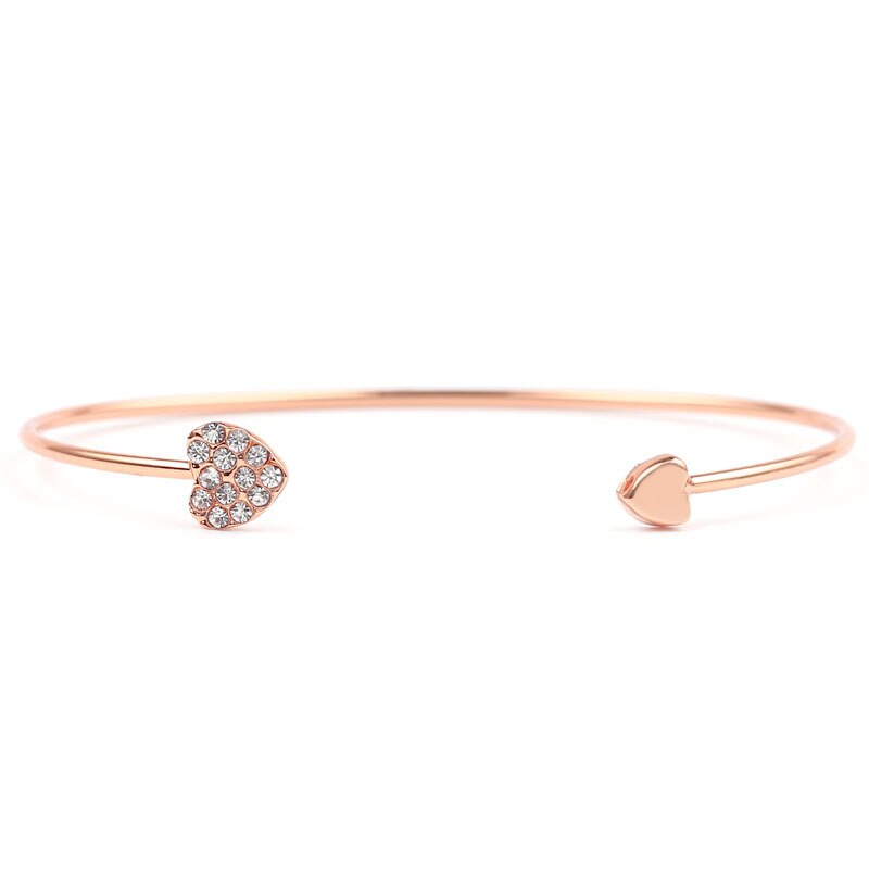 Bracelet à Double cœur réglable en cristal, nouvelle coréenne, or Rose, pour femmes et filles,: Rose Gold