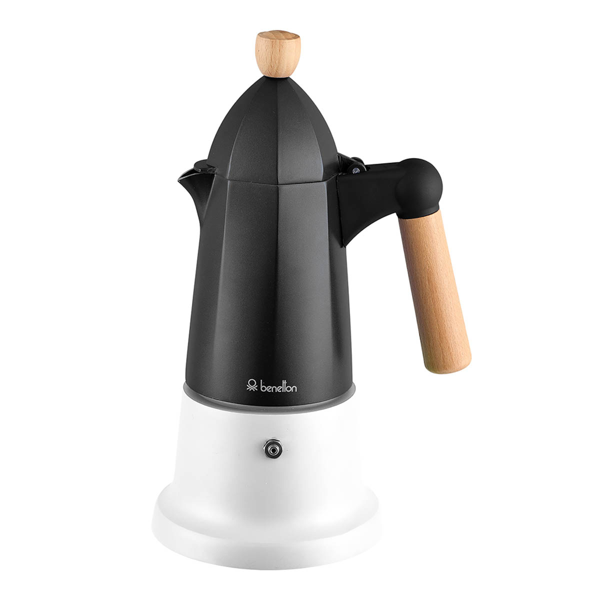 Cafetière italienne Benetton, en aluminium, moderne, originale, robuste, durable, fonctionnelle, 6 tasses, poignée, facile à utiliser et à nettoyer, machines à café italiennes: White & Black