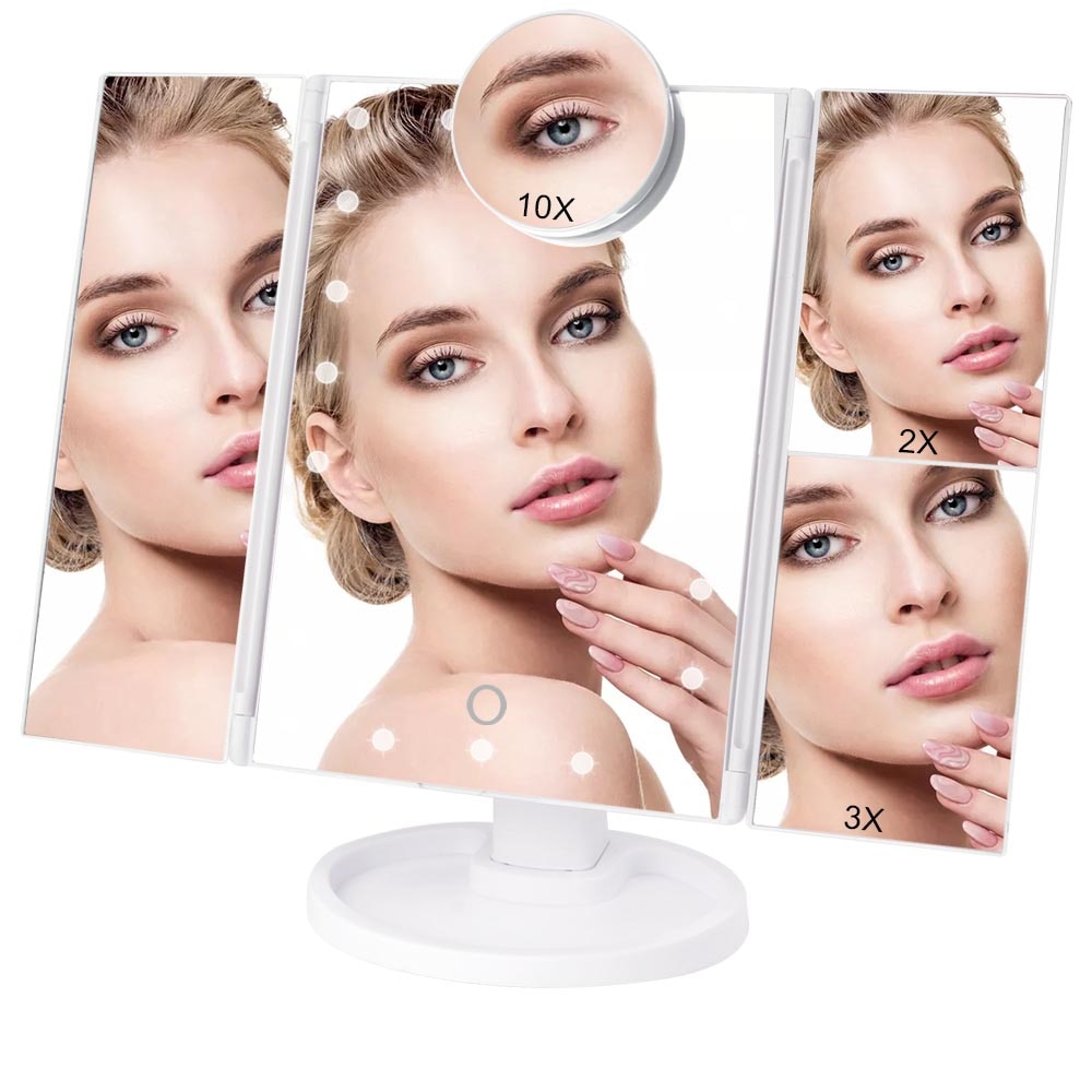 Touch Screen 22 LED Light Makeup Mirror With Vanity Magnifying1X/2X/3X/10X Flexible Mirror Cosmetic Adjustable Dual Power Supply