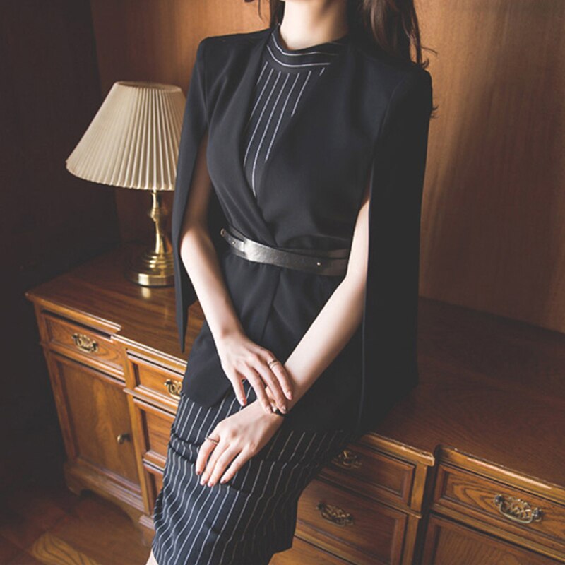 European and American women's spring OL career suit jacket cape cape sleeveless dress suit