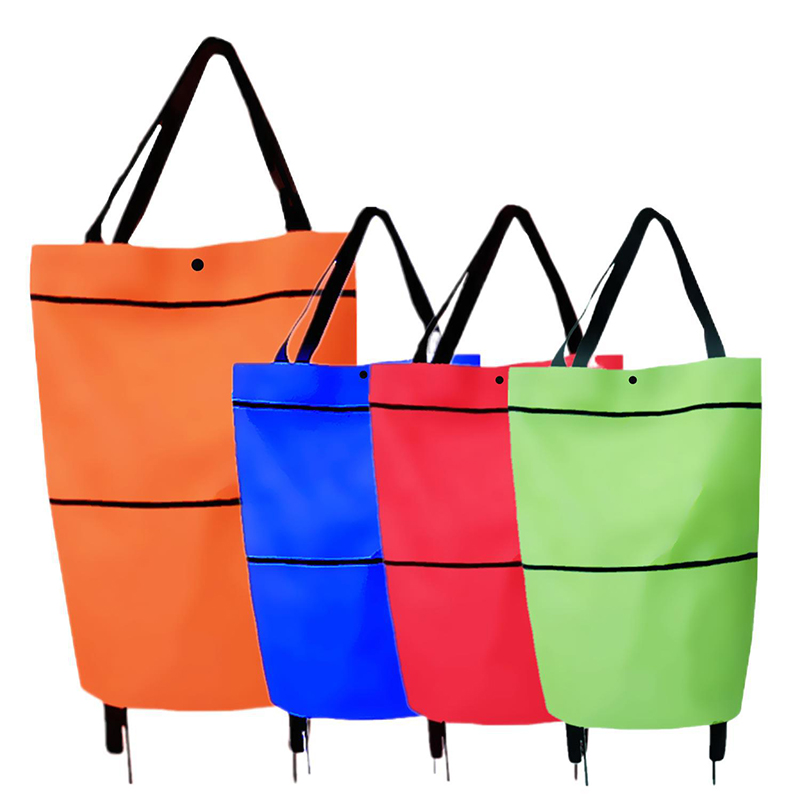 2 In 1 Foldable Shopping Cart Collapsible Two-Stage Zipper Folding Shopping Bag With Wheels Foldable organizador