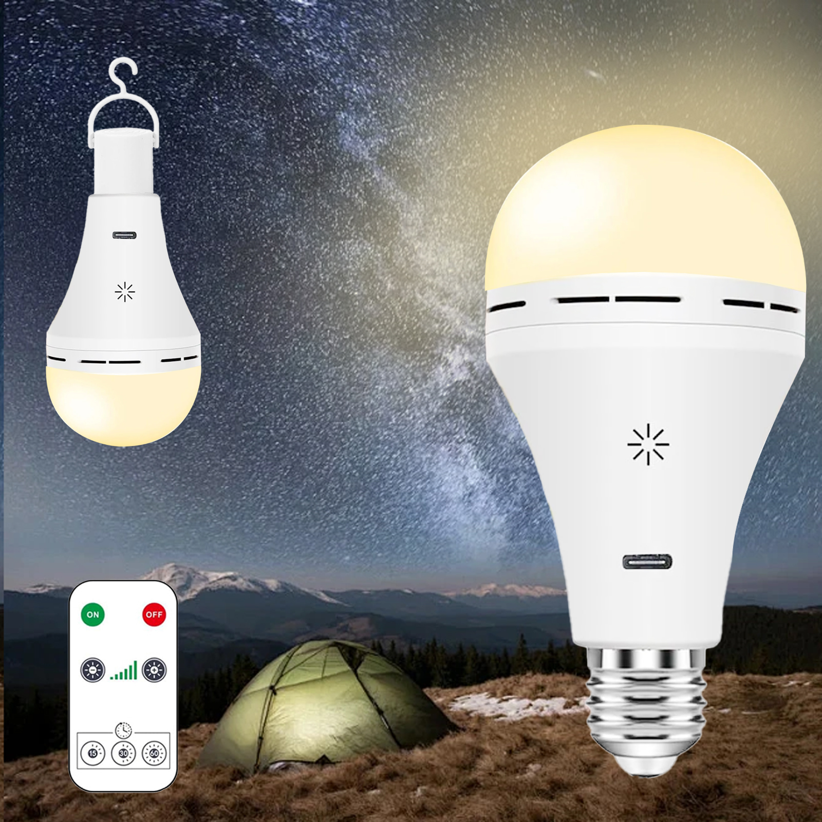 Usb-oppladbar lyspære for varme bordlamper  e26 dimbare led-pærer med berøringskontroll og timer for nødbelysning i hjemmet