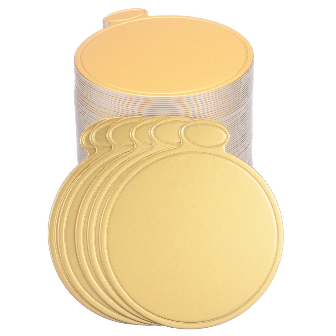 Mayitr 100Pcs/set Round Mousse Cake Boards Gold Paper Displays Cupcake Dessert Tray Wedding Birthday Pastry Decor