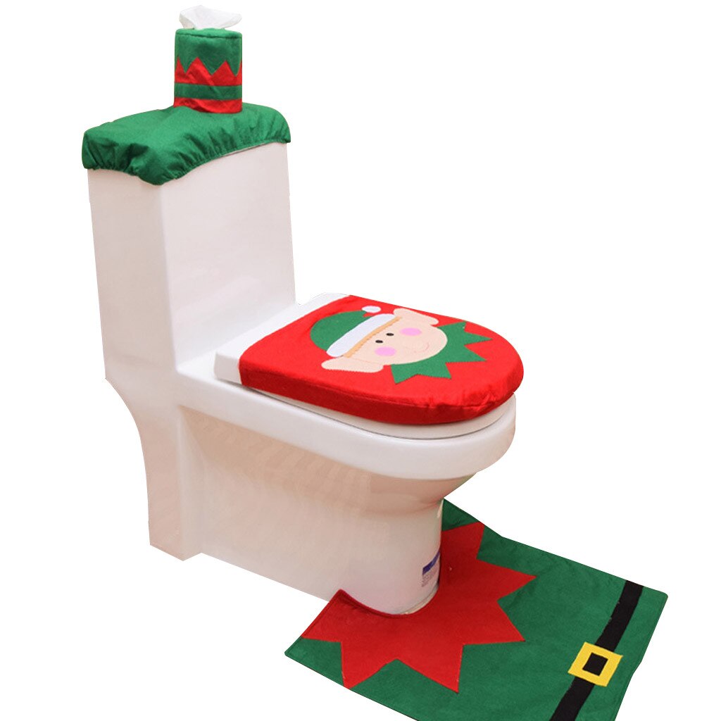 3Pc Kerst Closestool Cover Kerstman Toiletbril En Tissue Cover Set Kerst Decoraties Voor Huis Adornos Navidenos