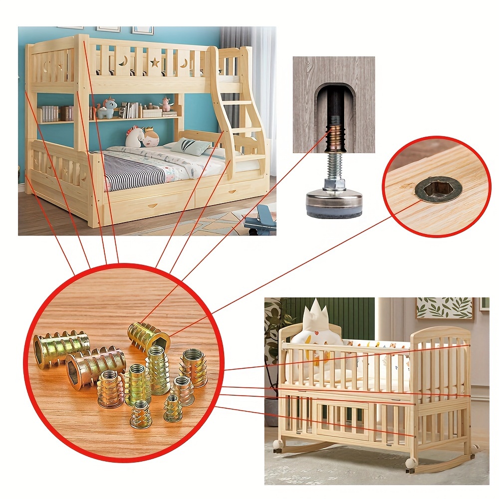 Inserts filetés 70/130, ensembles d'outils combinés d'écrous pour meubles en bois, meubles en alliage de zinc, connecteurs de fixation de boulons.