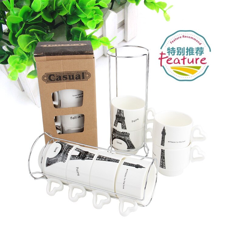 Juego de tazas de superposición de la Torre Eiffel de París, 4 en 1, taza para té y café