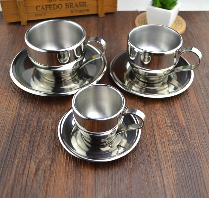 Conjunto de tazas de café de doble capa de acero inoxidable de taza de té de flor taza de té d'Angleterre espresso taza de café