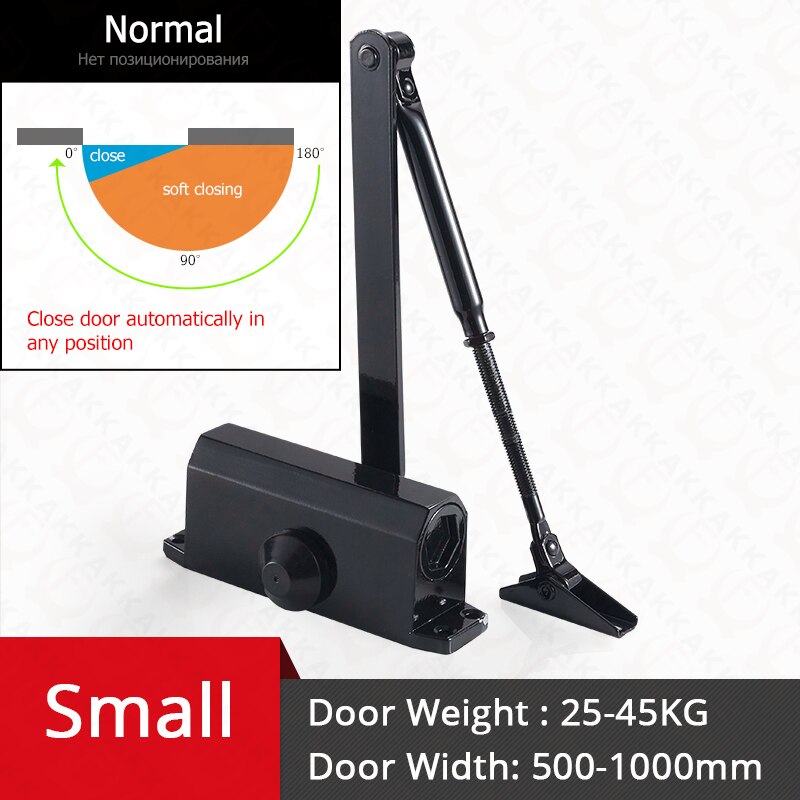 KAK Automatic Door Closer 2 Spring Hydraulic Buffer Adjustable Door Stopper Speed Mute Closing For 25 to 80KG Door Hardware: Black S