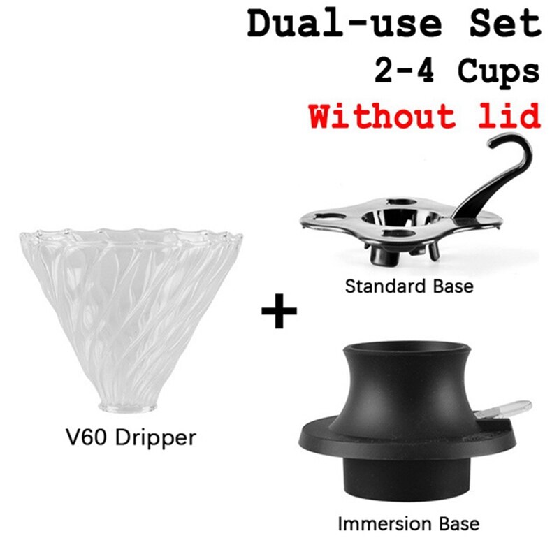 Immersion Coffee Dripper Glass V60 Pour Over Coffee Maker V Shape Drip Coffee Filter With Push Switch Blac