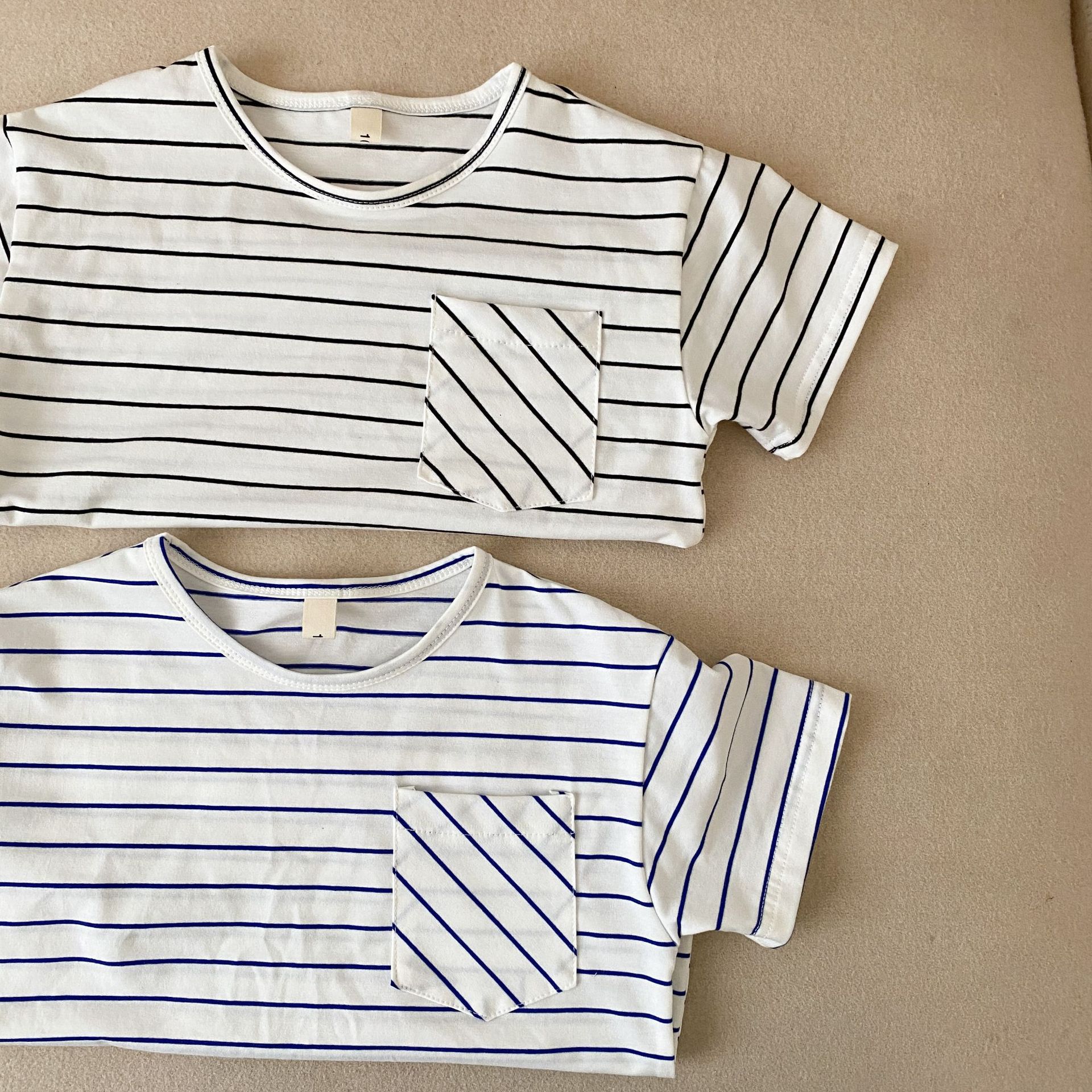 Summer Unisex simple white striped Tees Kids short sleeve cotton all-match T shirts