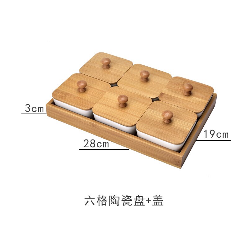 Dried Fruit Box Japanese-style Ceramics Snack Platter Candy Storage Box with Cover Home Nut Dim Sum Plate Bamboo Tray