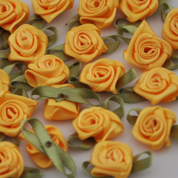 50 pcs Satin ruban fleurs arcs Rose couture mariage Appliques artisanat B039: Yellow