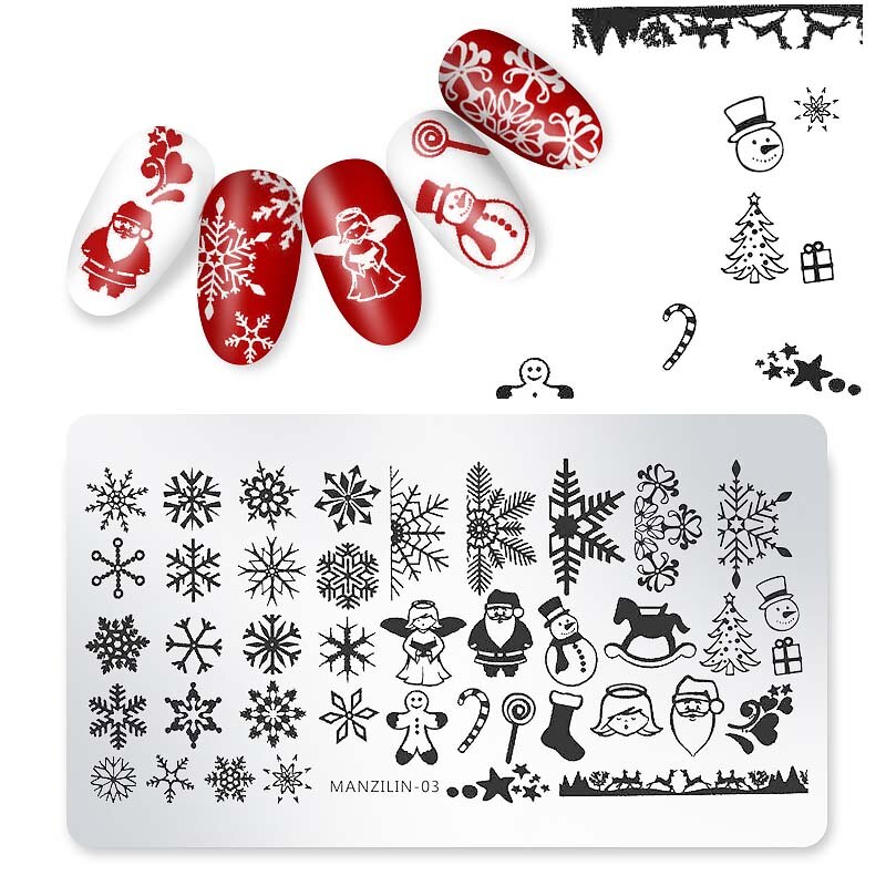 Weihnachten Nagel, Platte Schneeflocken Bär Rechteck Vorlage Santa Elch Nagel Kunst Druck Schablone Werkzeug