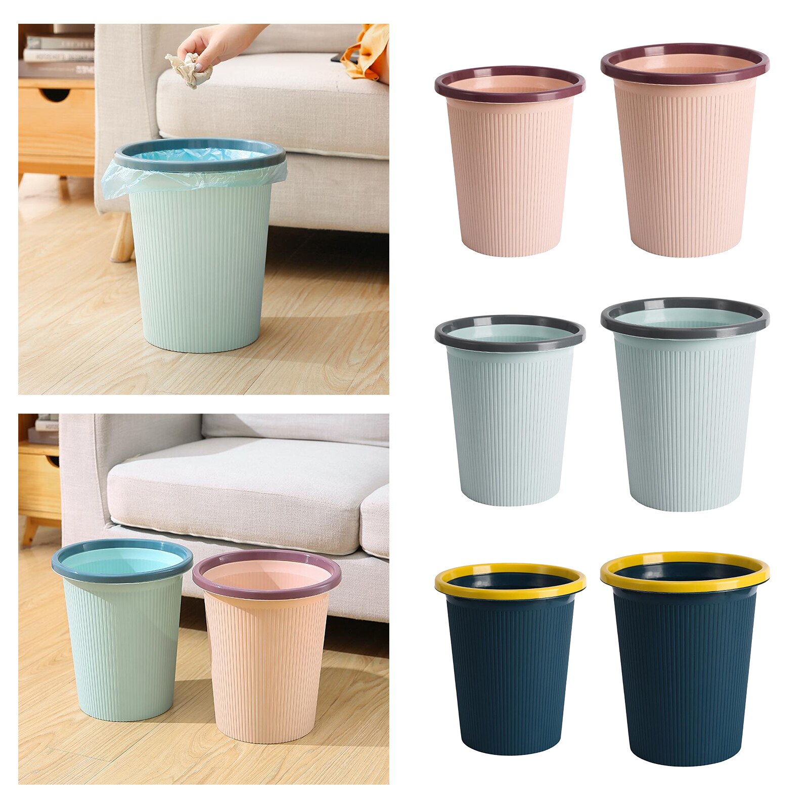 Macaroon Color Trash Can Household Plastic Garbage Can Simple Toilet Kitchen Pressure Ring-Trash Can Living Room