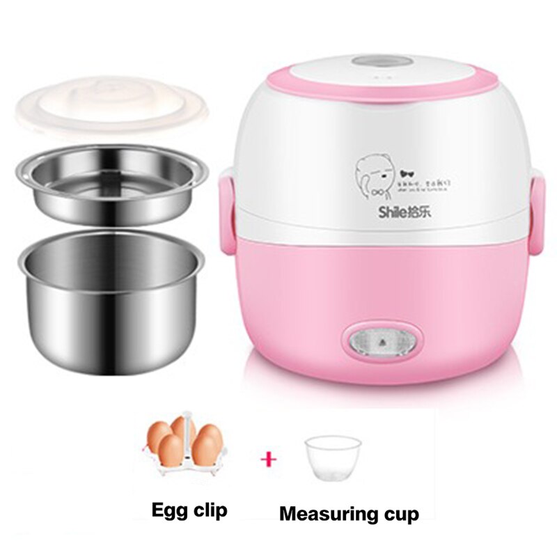 MINI Rice Cooker Thermal Heating Electric Lunch Box 2 Layers Portable Food Steamer Cooking Container Meal Lunchbox Warmer: Pink