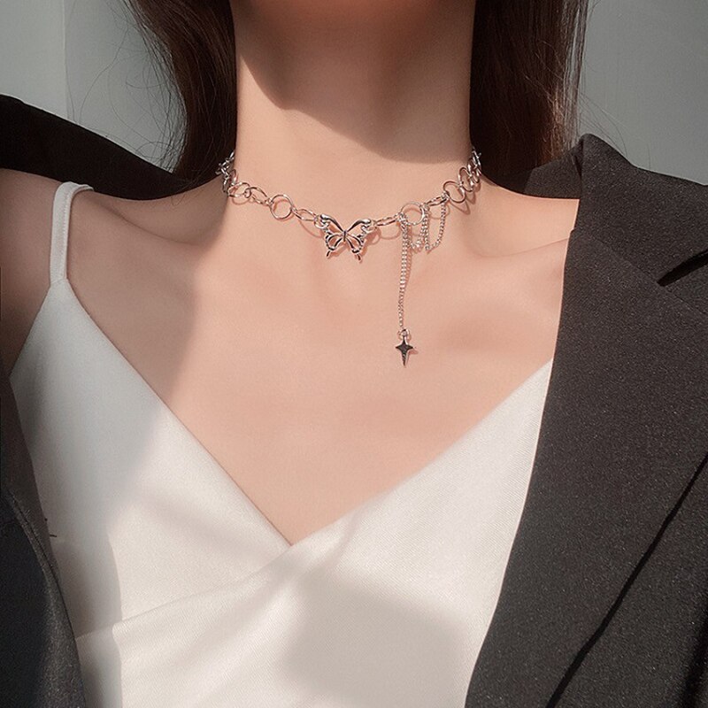 Trendy sommerfuglkvast halskæde hul nøglebenskæde enkel dame temperament smykker krave para mujer krave