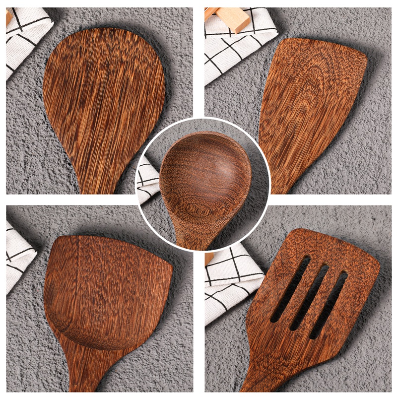 Wooden Kitchen Utensils Wooden Spoons for cooking Natural Teak Wood Non Stick Pots Kitchen Spatula Set for Cooking