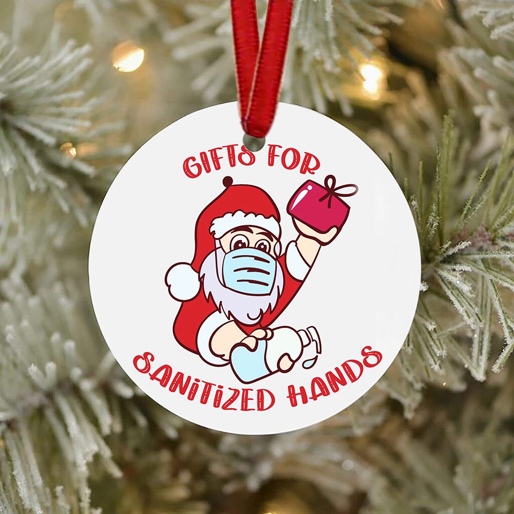 Ciondolo albero di natale Haning blocchi di legno giocattoli babbo natale indossando ornamenti maschera 2020 male ma decorazione natalizia Oc6: A