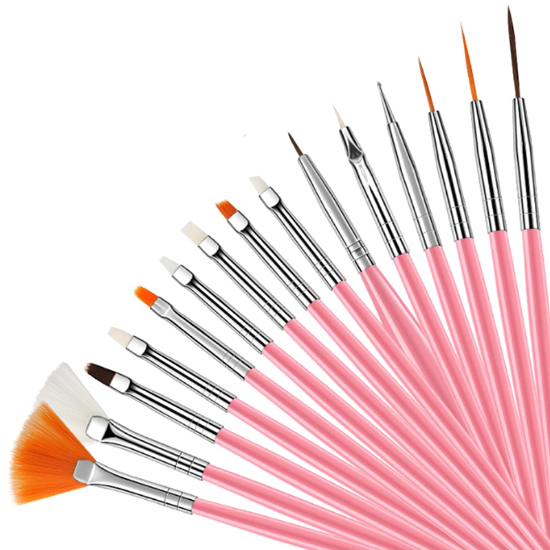 15 Stks/set Puntjes Pen Kristal Handvat Nail Diy Art Uv Gel Nail Brush Acryl Penselen