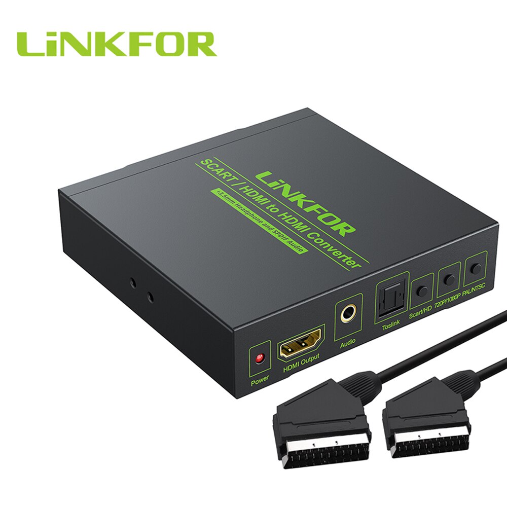 LiNKFOR SCART convertitore compatibile da HDMI a HDMI supporta segnali Video RGB e CVBS a HDMI 720P/1080P con jack da 3.5mm per HDTV