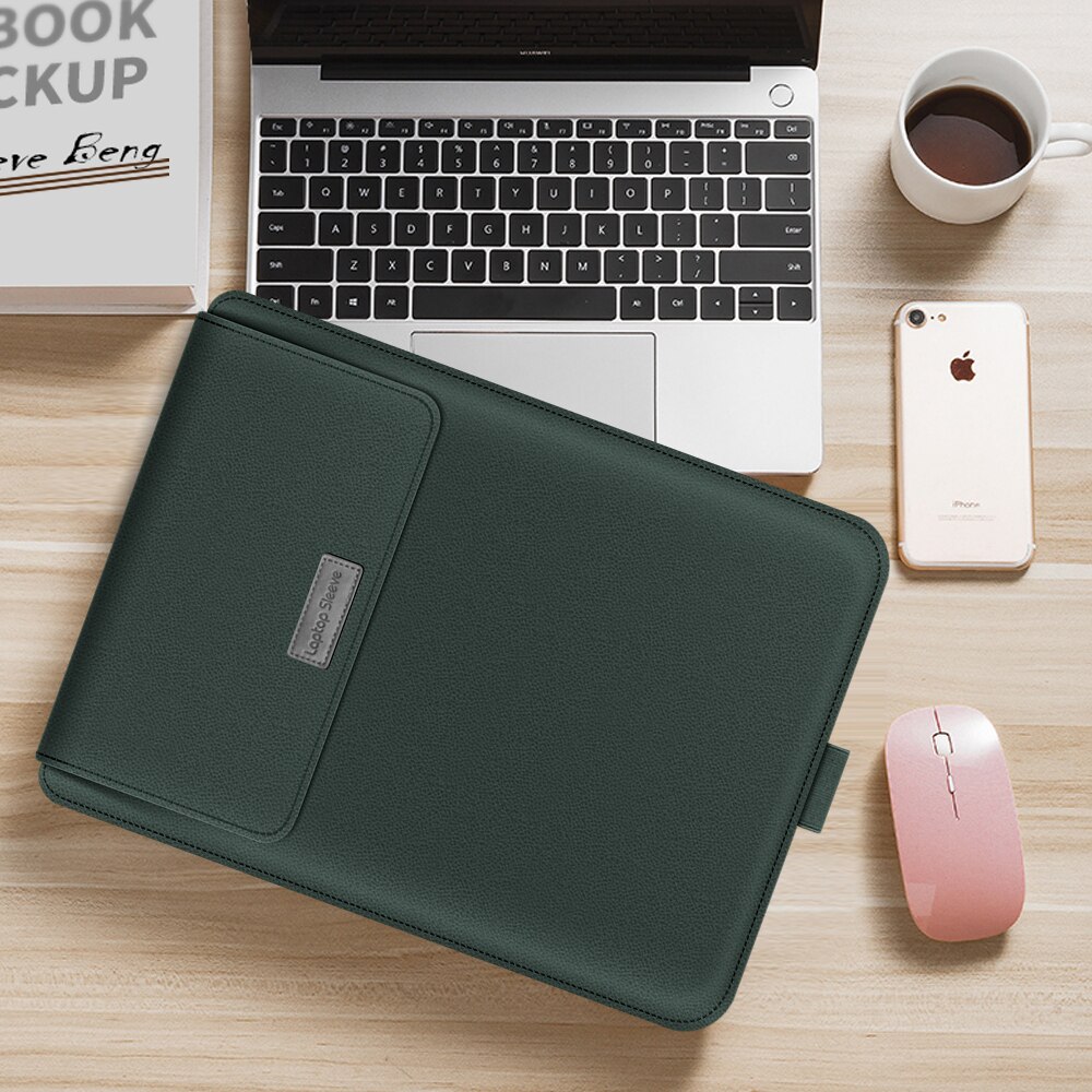 Bærbar taske til macbook air pro retina 11 12 13 14 15 15.6 tommer taske til bærbar computer med stativ pu lædercover til xiaomi air