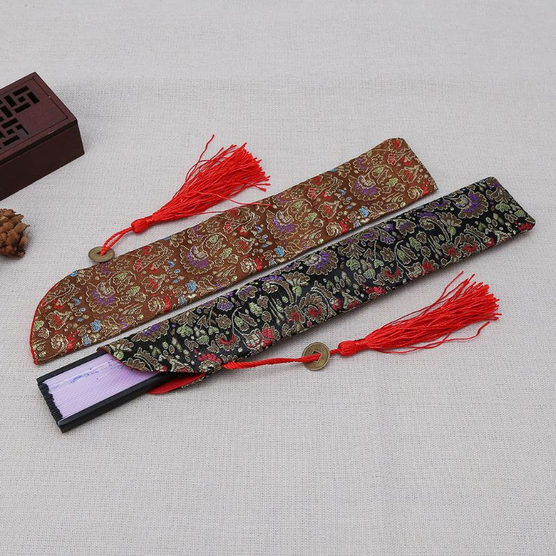 Retro Stijl Zijde Vouwen Chinese Hand Fan Tas Met Kwastje Stofdicht Houder Protector Pouch Case Cover Voor Party Festival