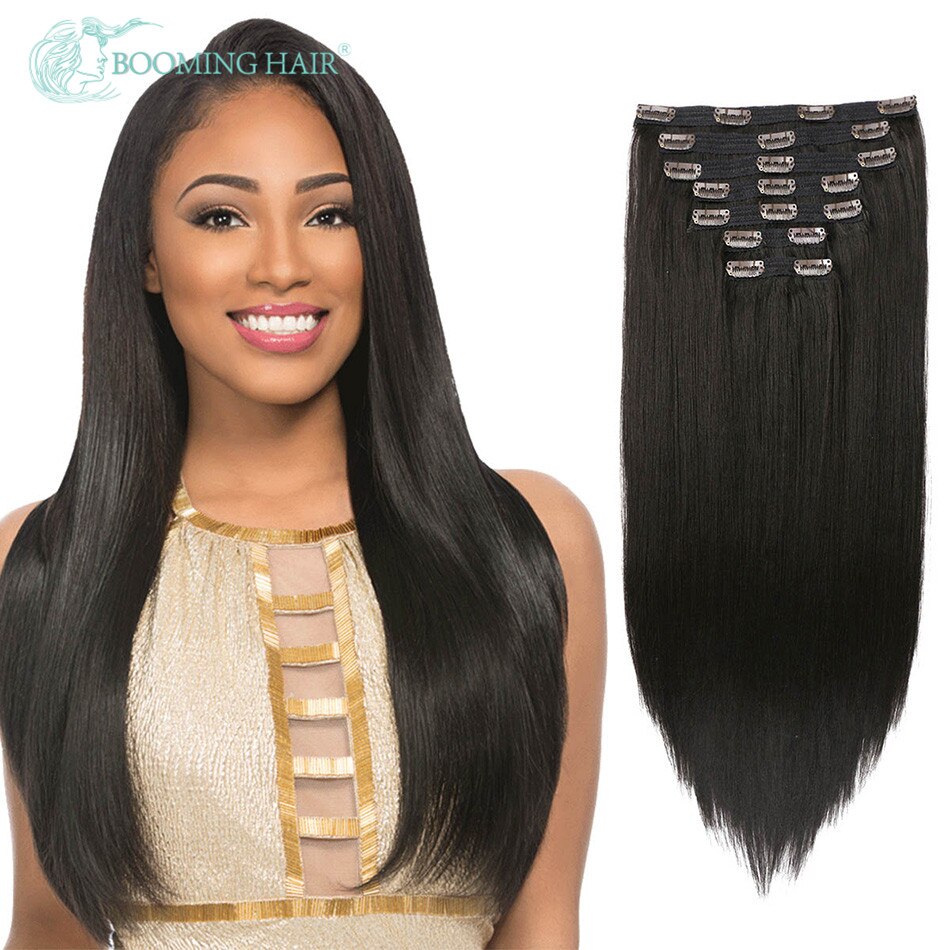 Natural Hair Clip In Hair Extensions 140G 24 Inches High Temperature Fiber For Women Black Brown 613#: #2