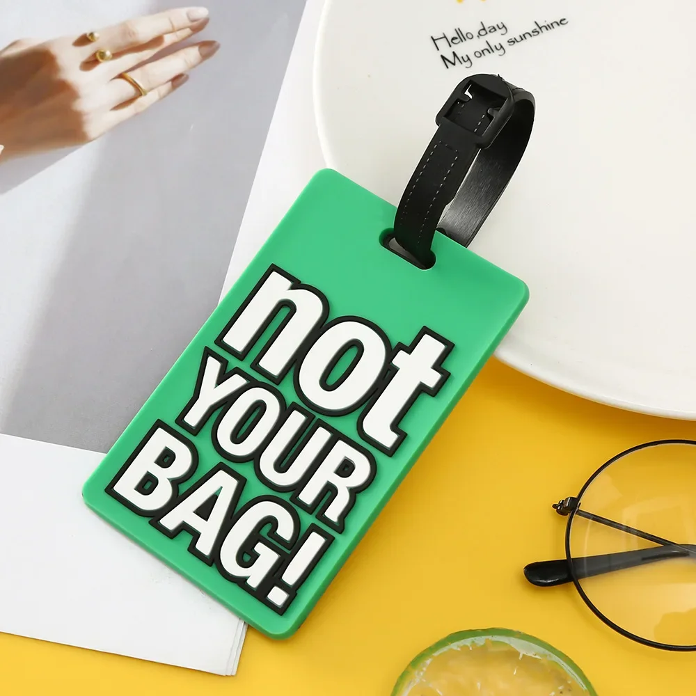 Modischer, niedlicher, kreativer Buchstabe, nicht Ihre Tasche, Reisezubehör, Gepäckanhänger, Koffer, Karikatur-Stil, Silikon, tragbares Reiseetikett: verrotten