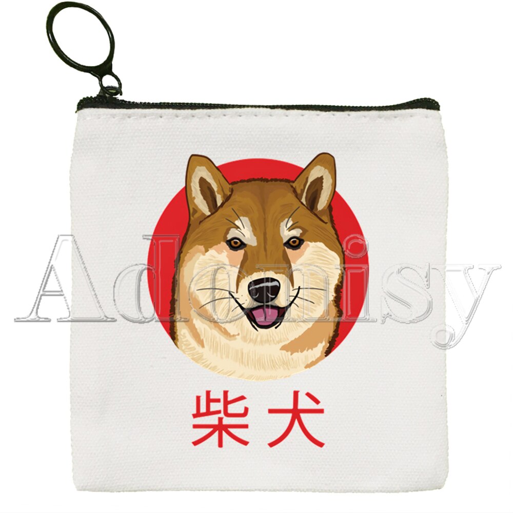 Shiba Inu Dog Japanese Cute Dog Mini Coin Purse Canvas Student Wallet Coin Case Zipper Hand Female Key Case: D
