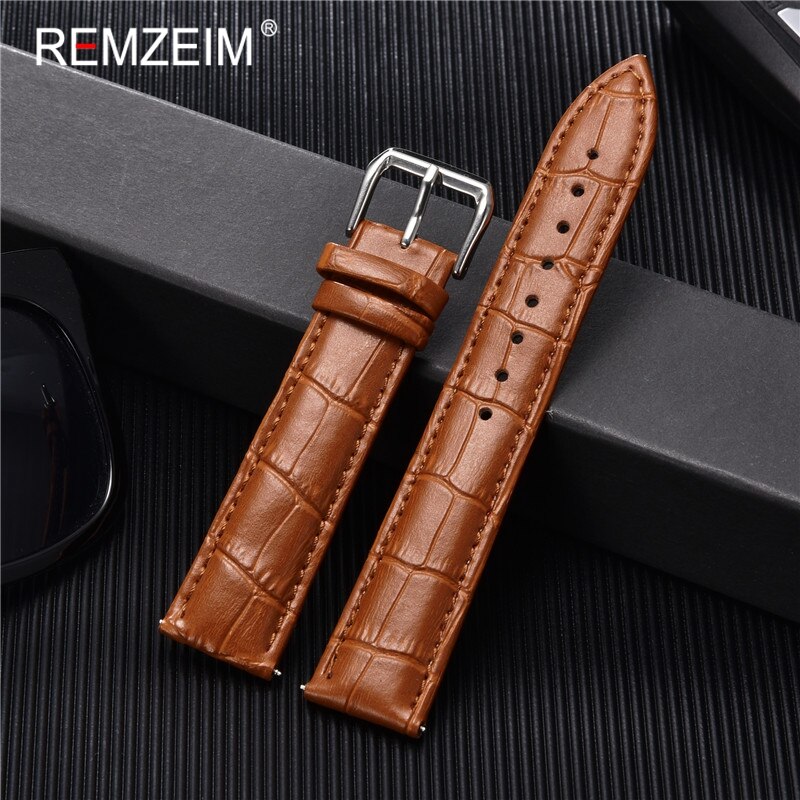 Bracelet de montre en cuir de calfeud, 16mm 18mm 20mm 22mm 24mm, accessoires pour montre, boucle solide, noir brun: light brown / 22mm