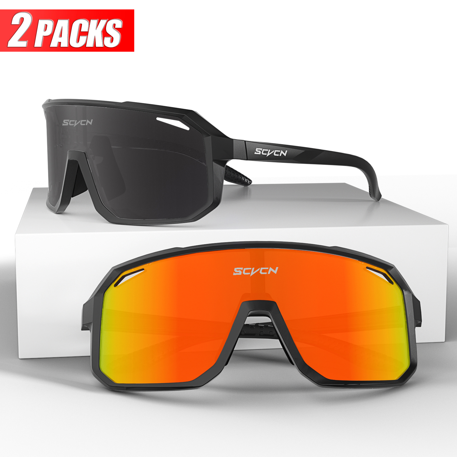 SCVCN Sport Männer UV400 Sonnenbrille Radfahren Gläser Runing Cycl Camp Bike Brillen MTB Outdoor Brille Fahrrad Frauen Jagd: Orange