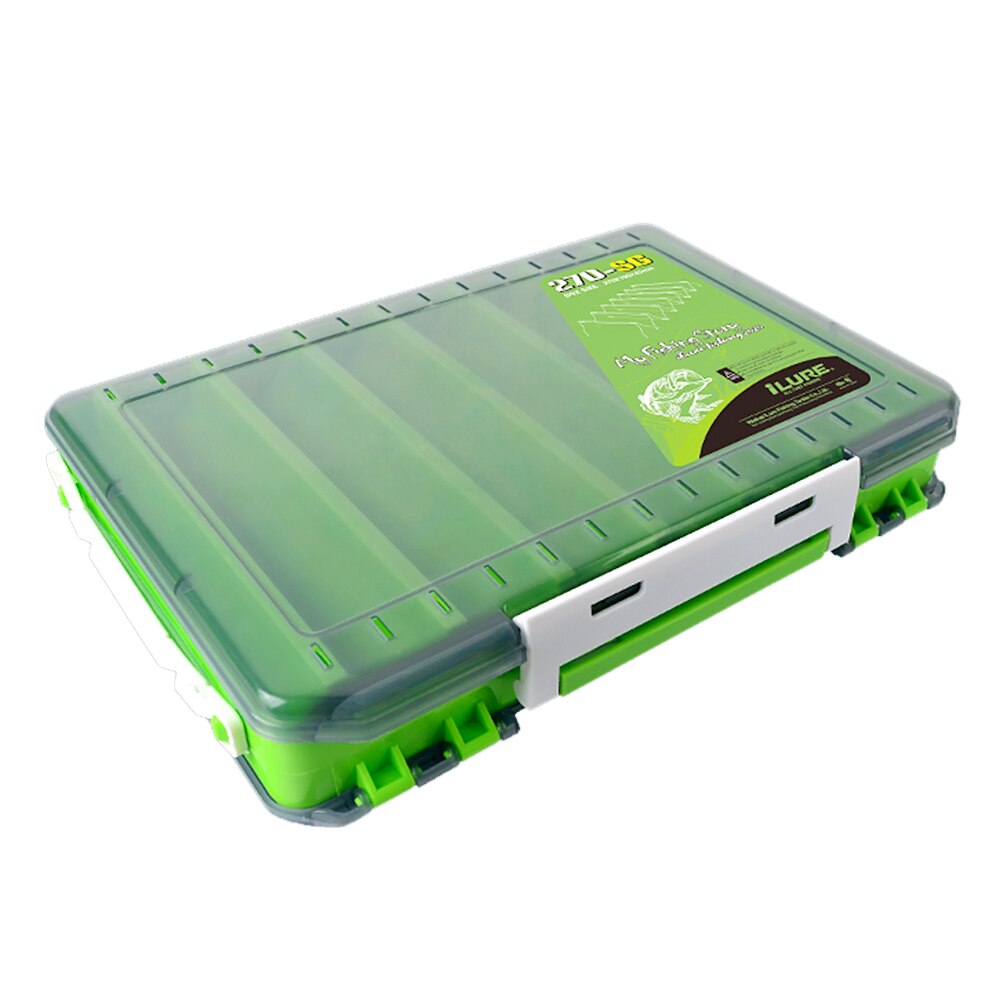 Double Sided Fishing Box Fishing Accessories Lures Hooks Storage Box Fishing Tackle Organizer Box: Green L