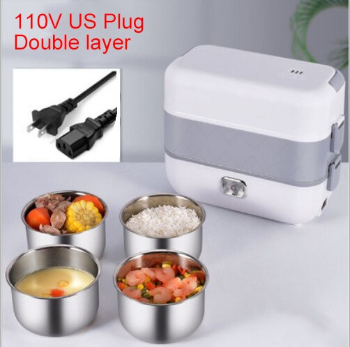 110V/220V Portable Electric Thermal Heating Lunch Box Rice Cooker 2/4 Liner Cooking Pot Stainless Steel Meal Warmer Food Steamer: 4 Liner US plug