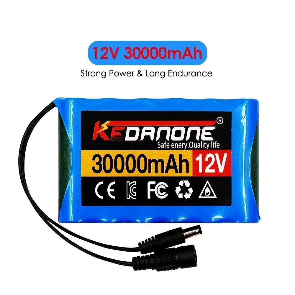 Original 18650 3S2P 12V 30000mah DC 12.6V 30Ah Rechargeable Li-Ion Battery CCTV Camera Monitor Replacement Battery Pack+ Charger: black