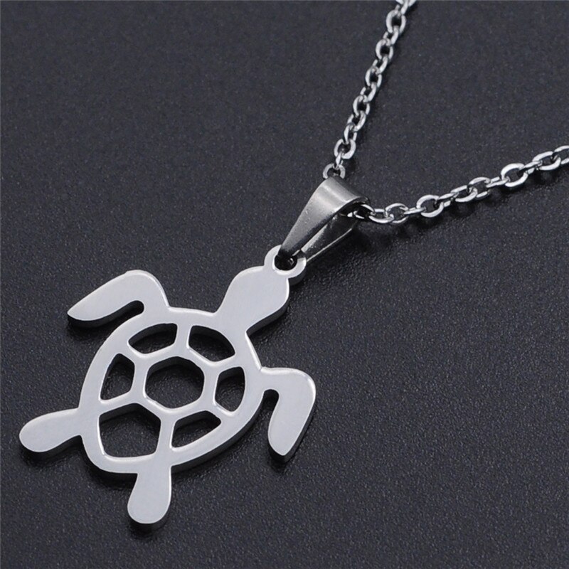 Rinhoo-collar de tortuga hueca de acero inoxidable para hombre y mujer, Gargantilla de animales, joyería para de cumpleaños: Default Title