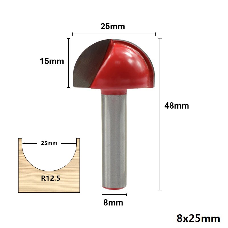 1pc 8mm skaft kerneboksfræser hjørne afrundning fræser træfræser 16/19/22/25mm: 8 x 25mm