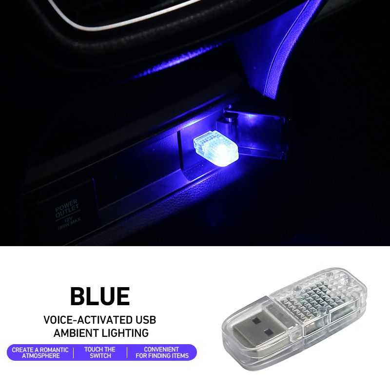 Multi-color RGB Car USB Ambient Lights LED Car Rhythm Lights Car USB Sound Control Ambient Lights: 8000K White Blue