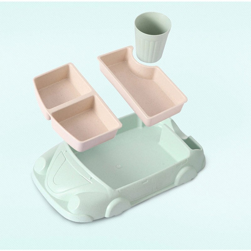 Kreative Karikatur Auto Platte Baby Geschirr einstellen Bambus Faser Platte + Tasse sub-Netz Schüssel freundlicher Geschirr einstellen Fütterung Gerichte