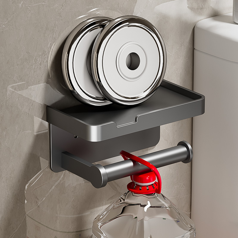 Portarrollos de pared grande con bandeja de almacenamiento, organizador de inodoro, soporte para teléfono, accesorios de baño